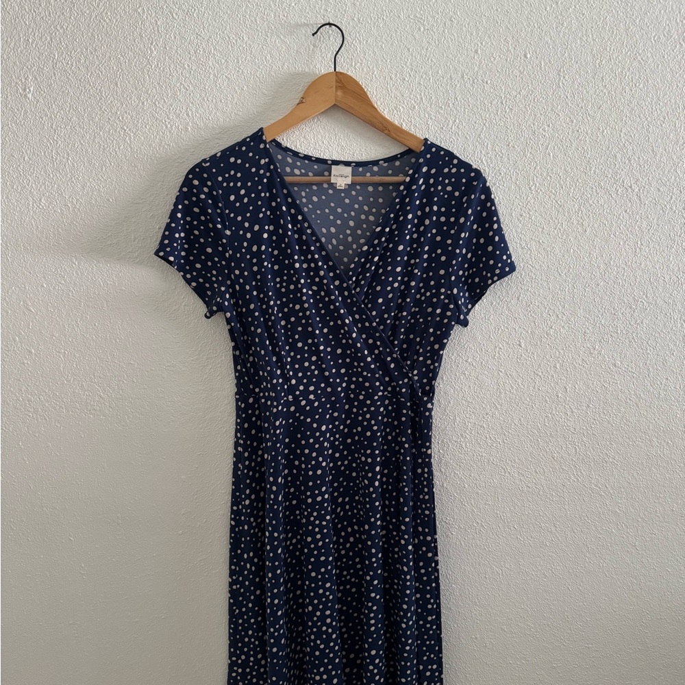 Elegant Navy Polka Dot Dress